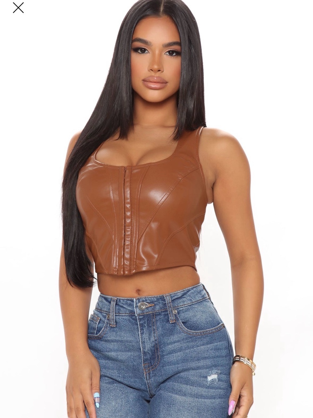 Brown Faux Leather Crop Tank Top